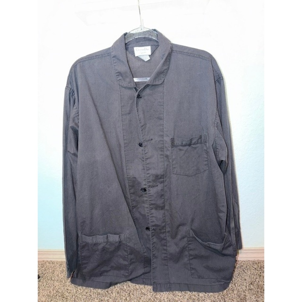 Christian Dior Pyjama Mens XL Charcoal Gray Cotton Blend Button Down Sleep Shirt